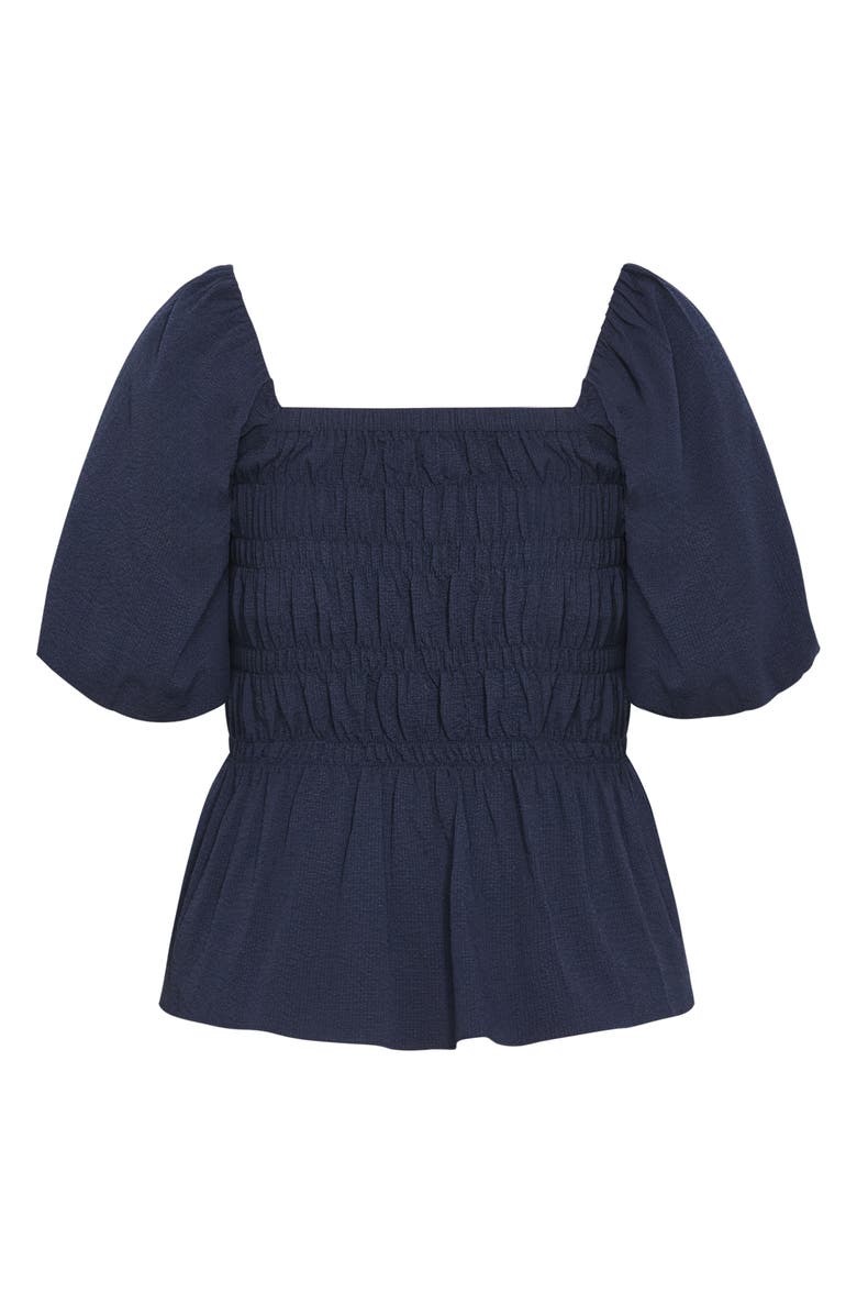 City Chic Irina Smocked Puff Sleeve Top, Alternate, color, Navy