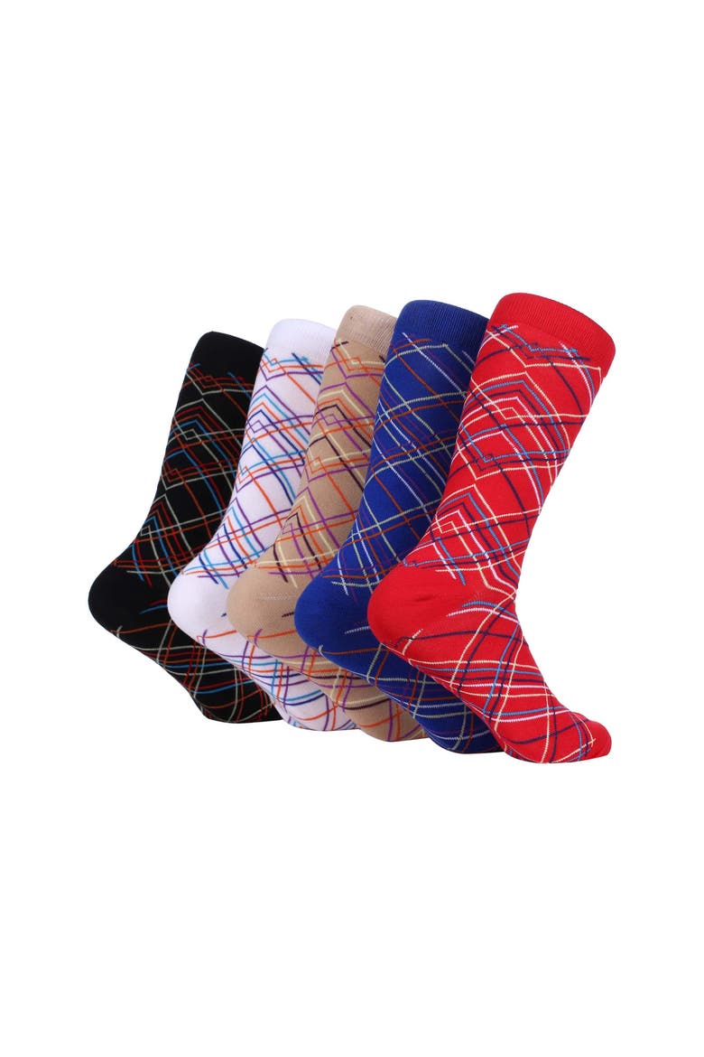 Cotton Blend Patterned Dress Socks 5 Pack, Alternate, color, Criss Cross Streak