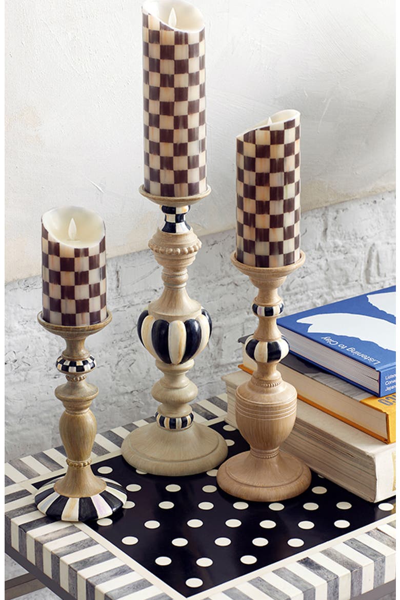 Courtly Set of 3 Pillar Candleholders, Alternate, color, BLACK