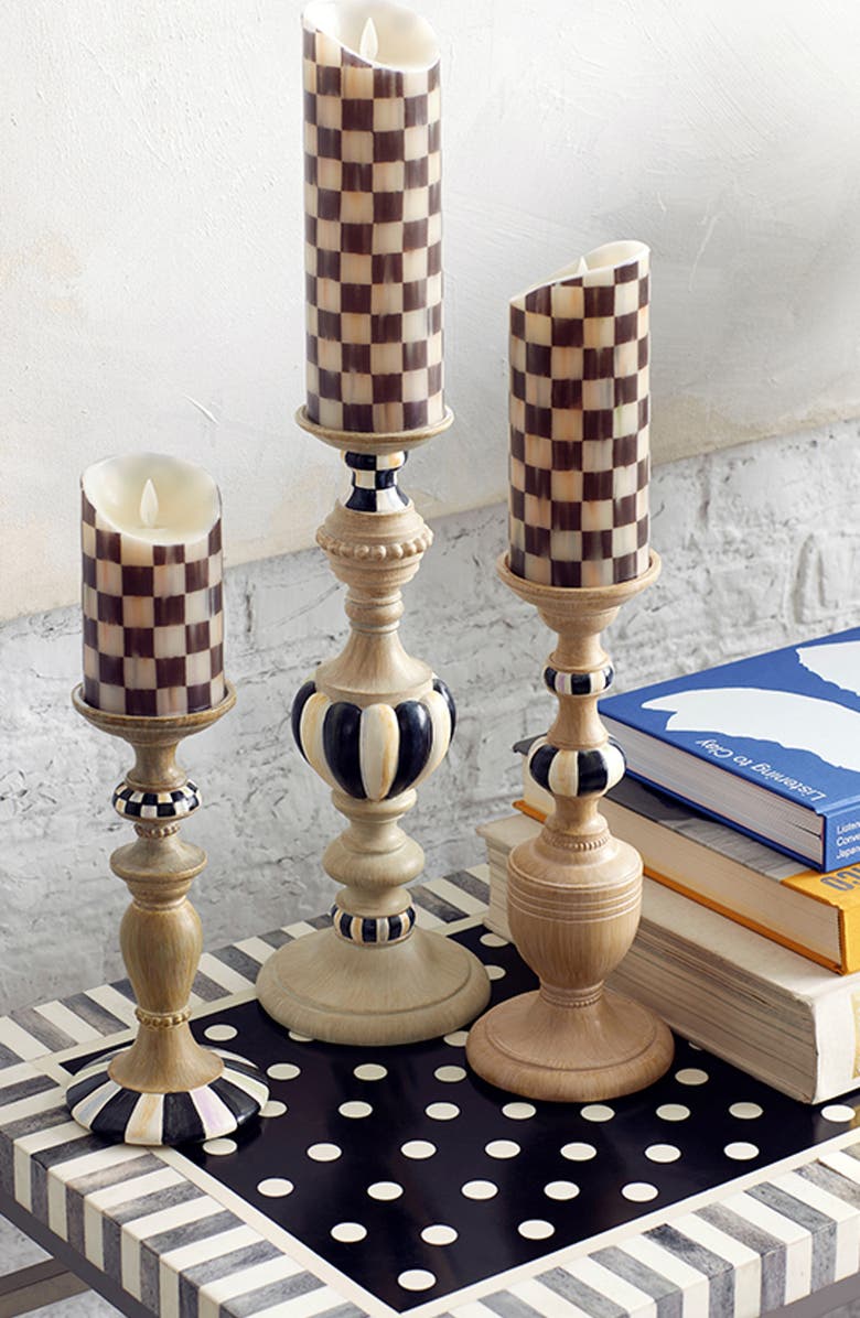 MACKENZIE CHILDS Courtly Set of 3 Pillar Candleholders, Alternate, color, Black