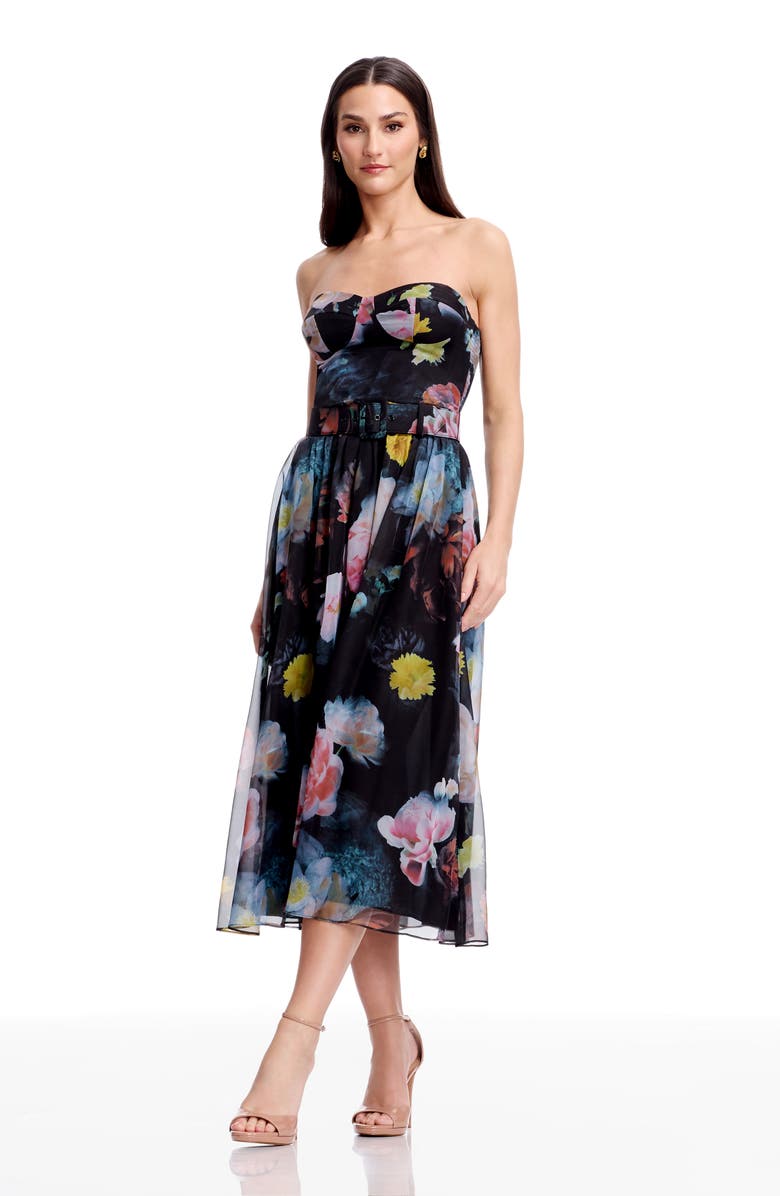 Dress the Population Jenny Floral Strapless Cocktail Dress, Alternate, color,