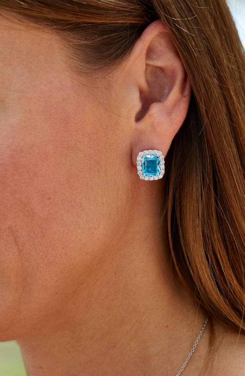 SAVVY CIE JEWELS Cushion Stud Earrings, Alternate, color, Blue