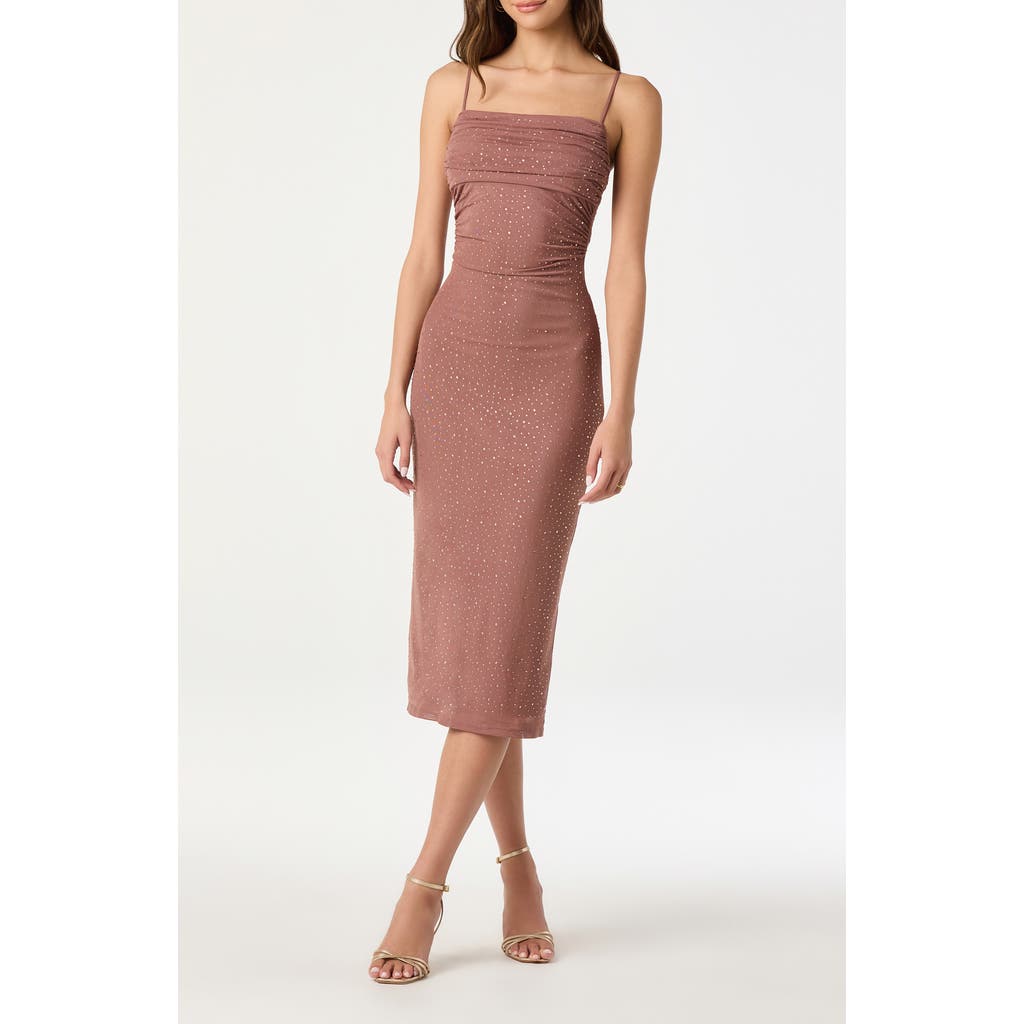 Astr The Label Rhinestone Mesh Cocktail Dress In Brown