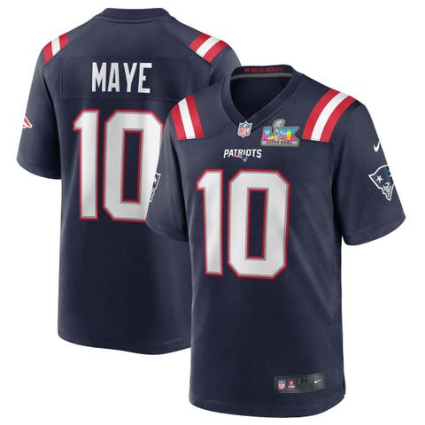 Men's Nike Drake Maye Navy New England Patriots Super Bowl LX Patch Game Jersey