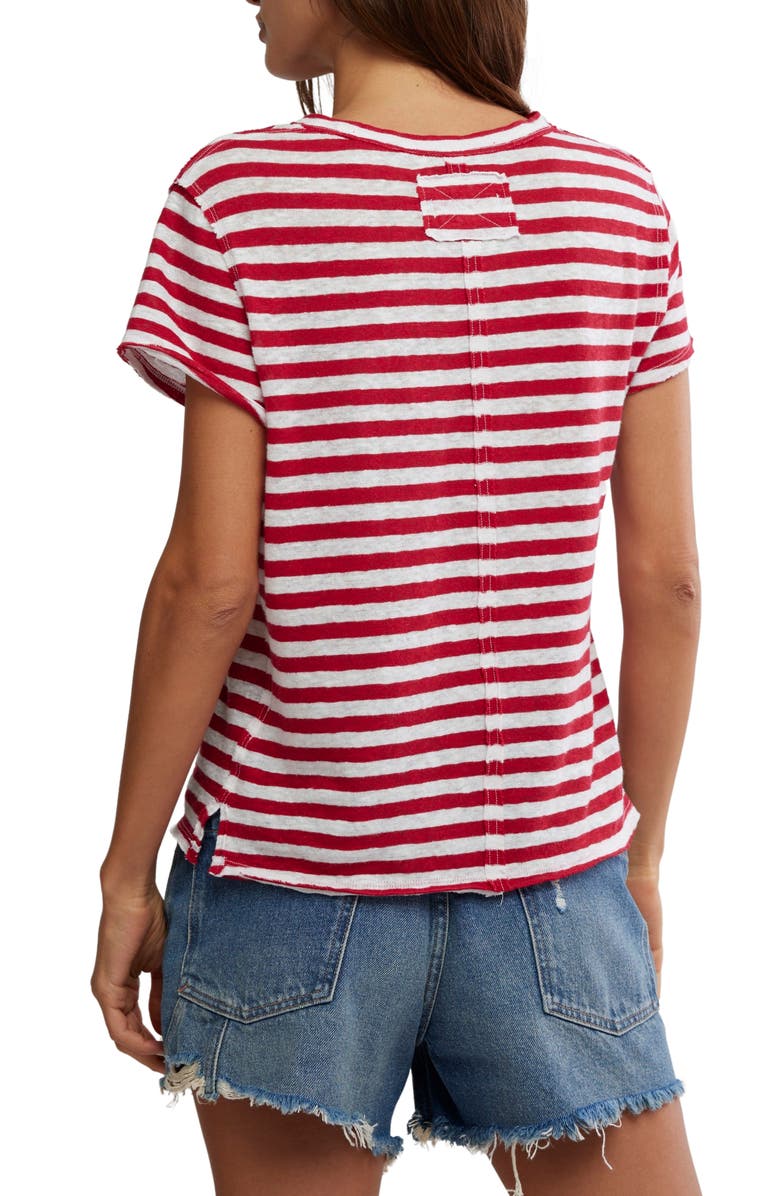 Free People Nora Stripe Linen & Cotton T-Shirt, Alternate, color, Red Combo