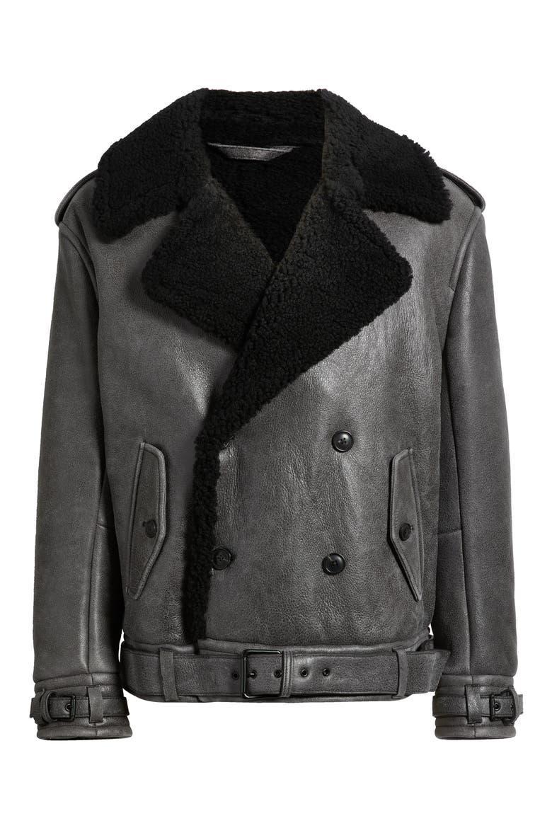 x Entire Studios Relaxed-Fit Leather Jacket with Genuine Shearling Collar, Main, color, BLACK