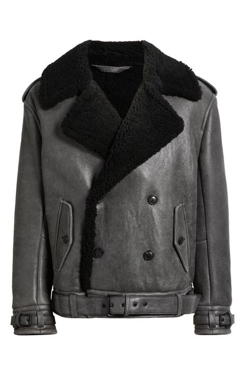 x Entire Studios Relaxed-Fit Leather Jacket with Genuine Shearling Collar