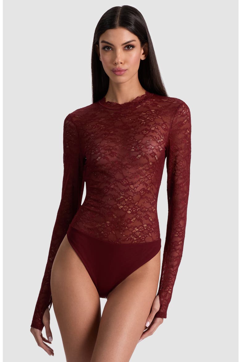 Taeyn Lace Bodysuit, Alternate, color, OXBLOOD