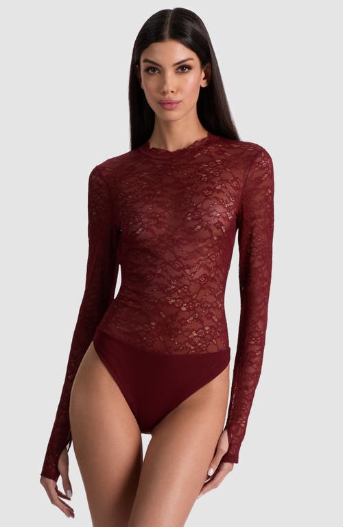 Alice And Olivia Alice + Olivia Taeyn Lace Bodysuit In Burgundy