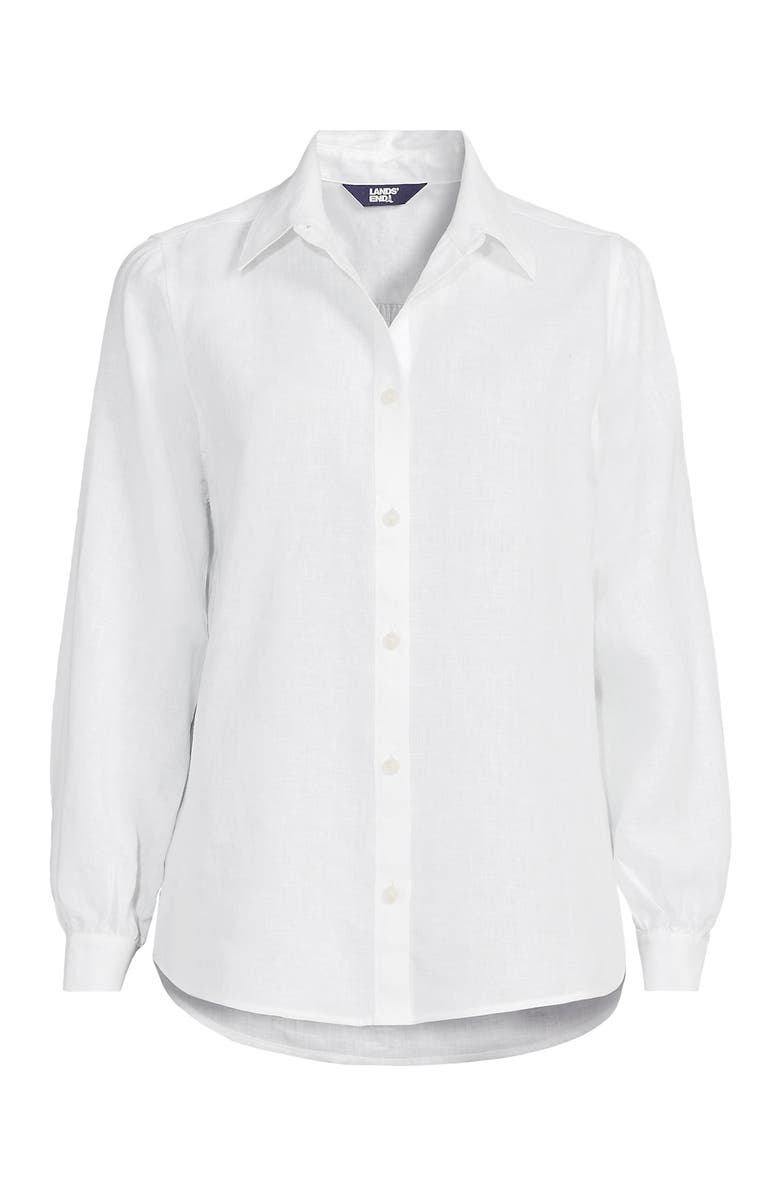 Lands' End Plus Size Linen Long Sleeve Feminine Shirt, Alternate, color, White
