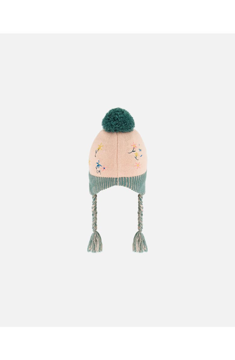 Deux par Deux Baby Girl's Peruvian Knit Hat Light Pink, Sage Green And Flowers, Alternate, color,