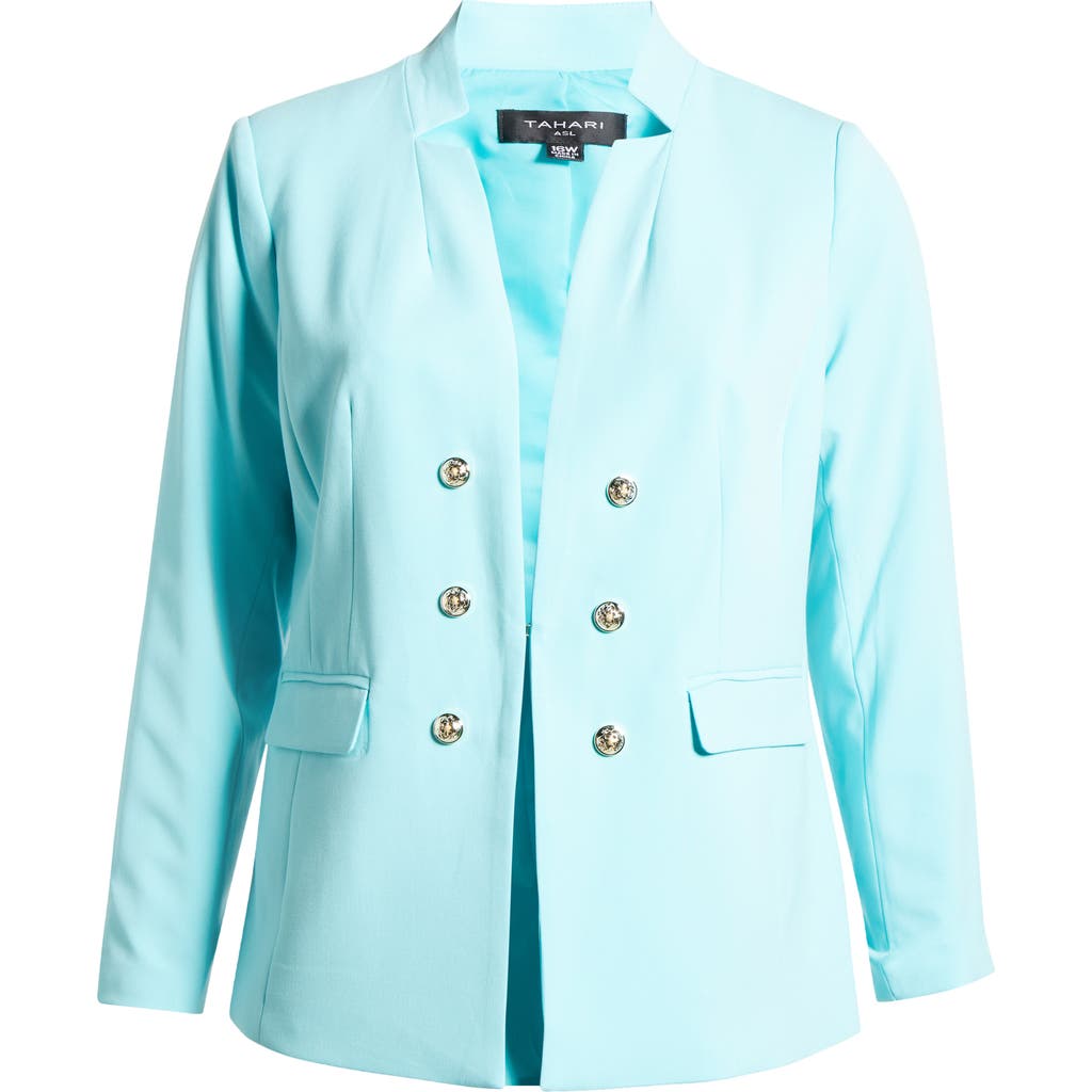 Tahari Asl Faux Double Breasted Blazer In Turquoise