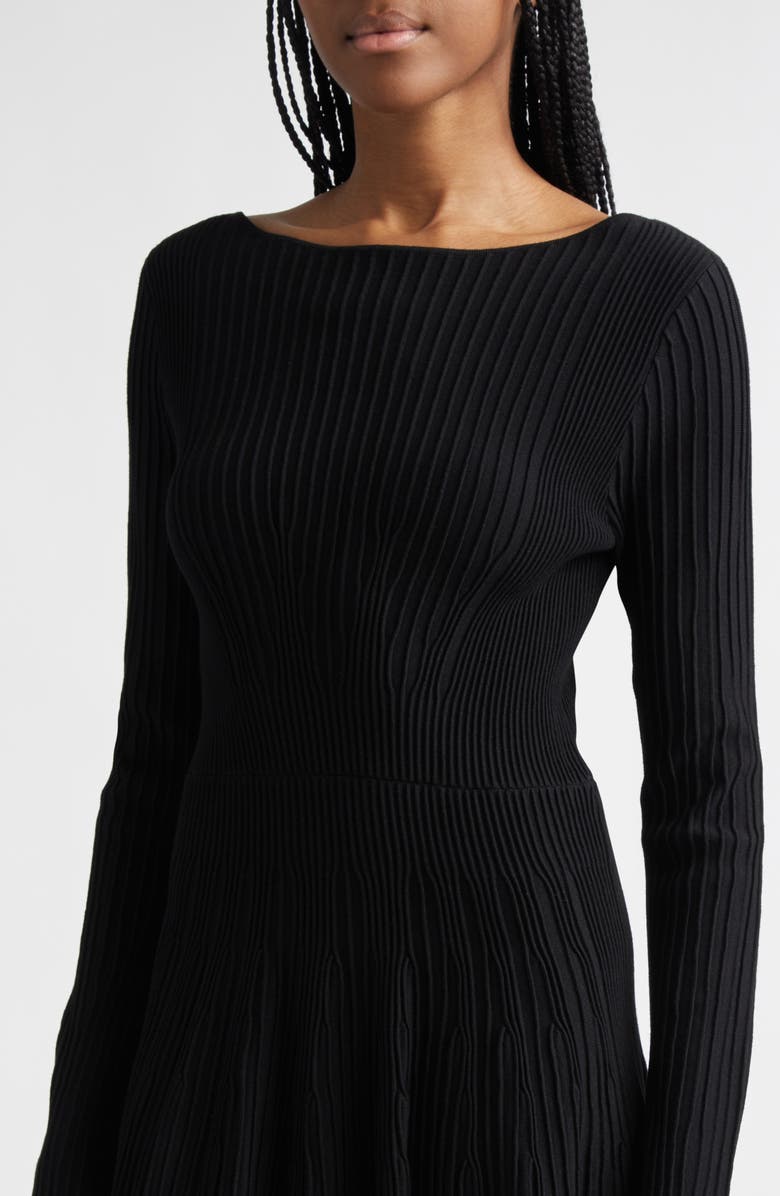 Emporio Armani Ribbed Fit and Flare Sweater Dress, Alternate, color, Black Solid