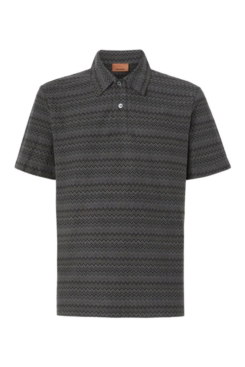 Short Sleeve Cotton Polo With Zigzag Pattern, Alternate, color, Grey