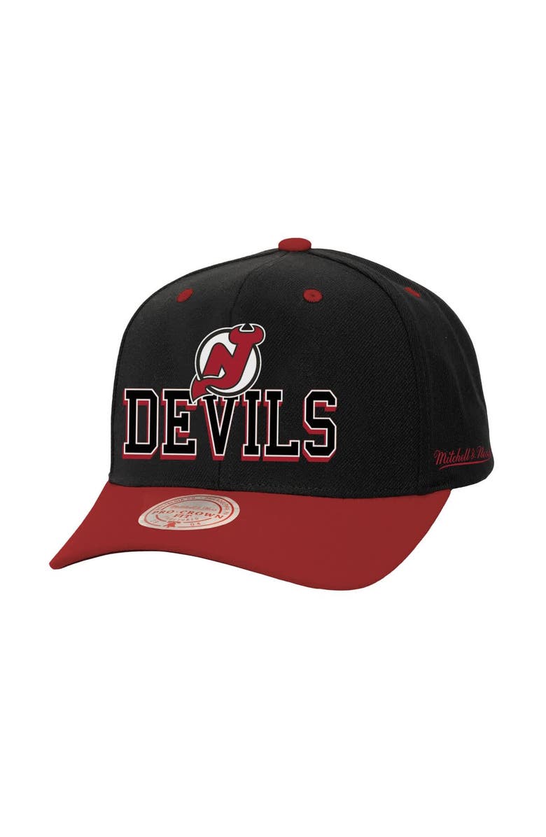 Mitchell & Ness Men's Mitchell & Ness Black/Red New Jersey Devils Backside Script 2-Tone Pro Crown Adjustable Hat, Main, color, Black
