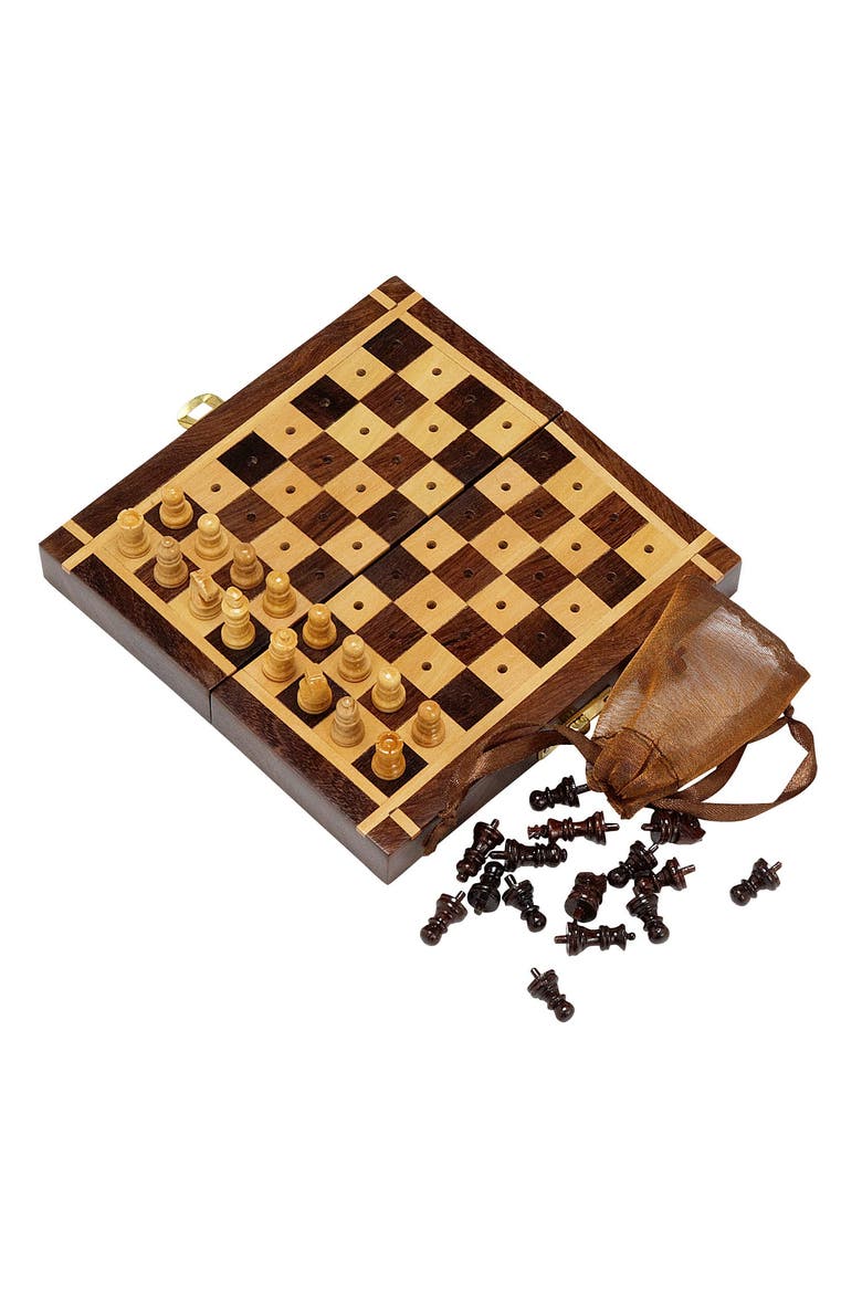Sheesham Travel Chess Set, Main, color, Brown