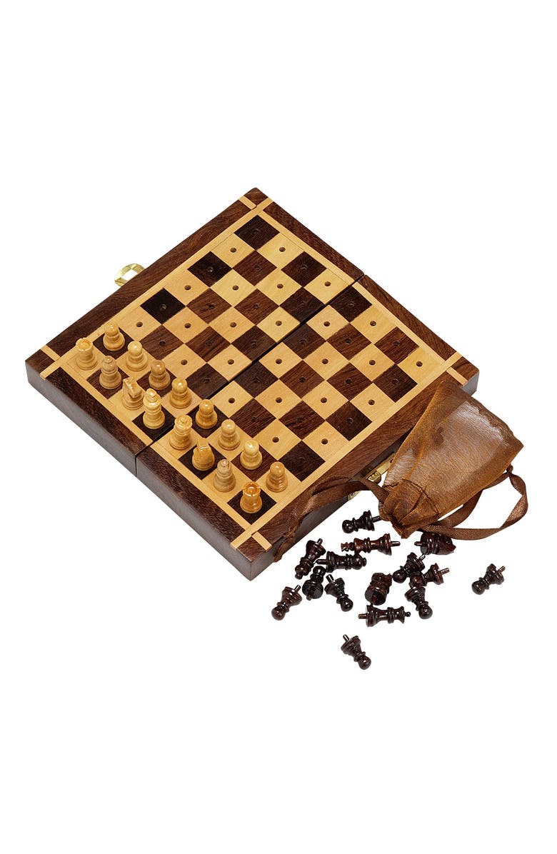Ten Thousand Villages Sheesham Travel Chess Set, Main, color, 