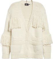 Moncler Grenoble Fringe Trim Wool Blend Cardigan