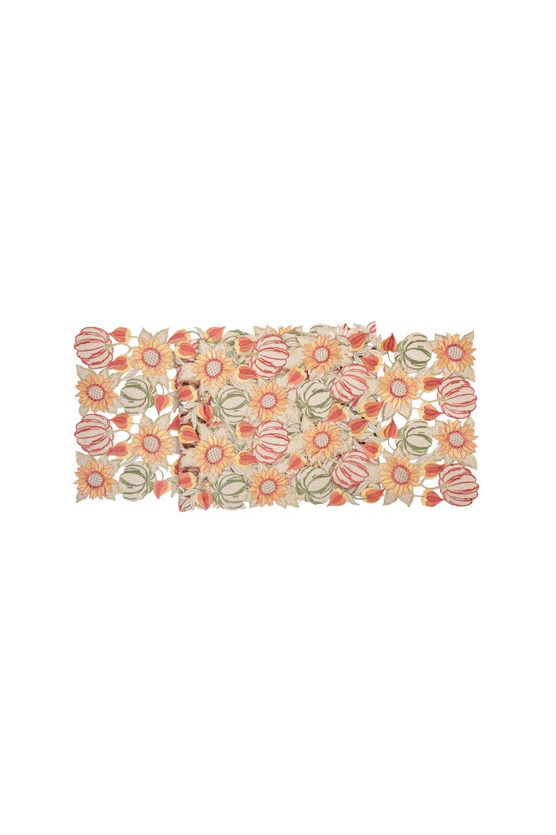 Pumpkins Sunflower Autumn Table Runner 15" x 68", Main, color, Brown