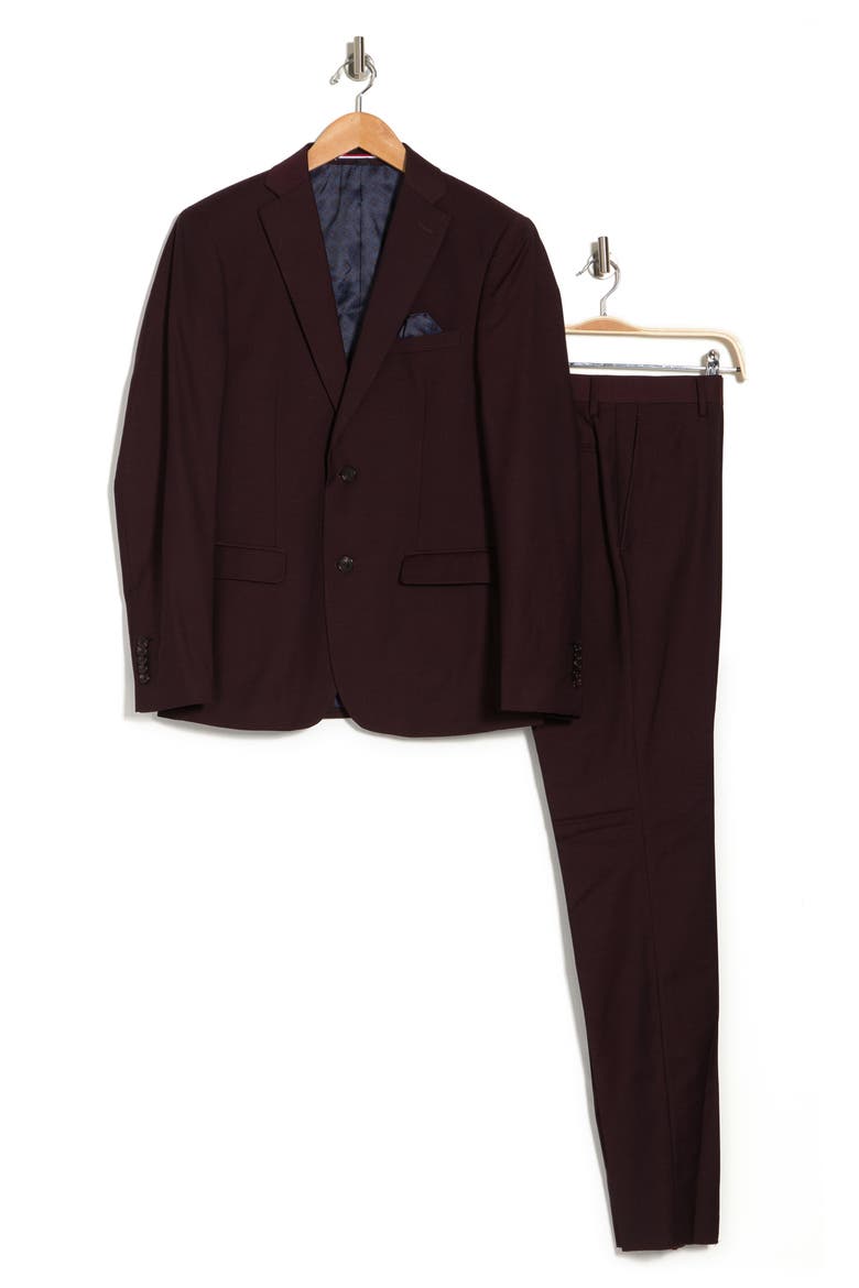 Notch Lapel Slim Fit Suit, Alternate, color, BURGUNDY