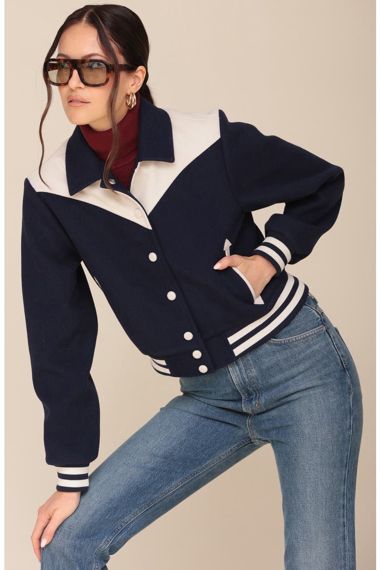 Western Bomber Jacket, Alternate, color, NAVY/ OFF WHITE
