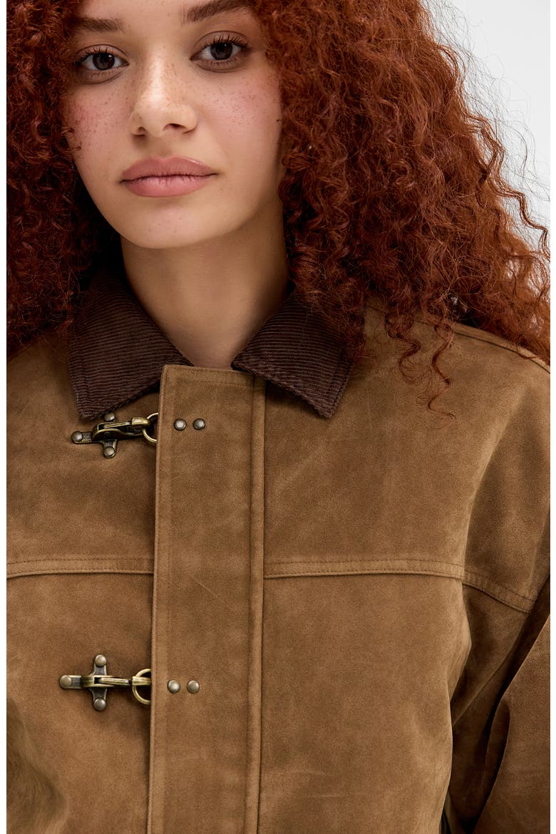 Clasp Faux Suede Jacket, Alternate, color, BROWN