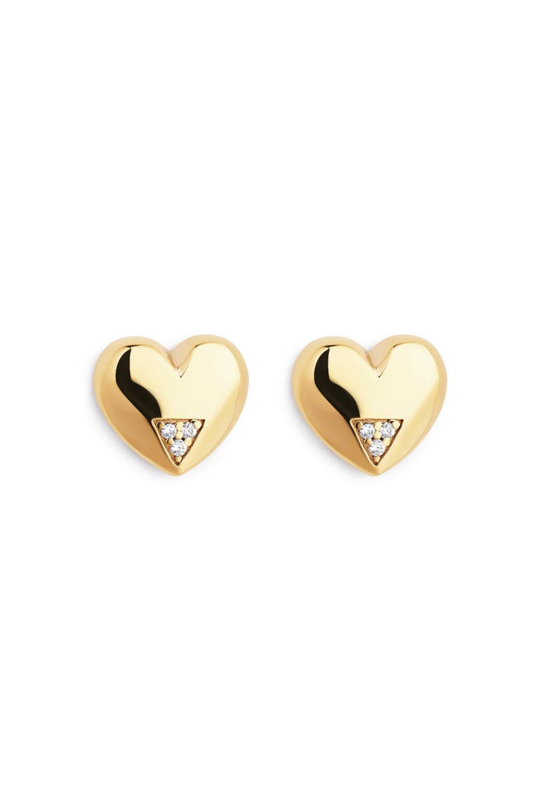 Art Deco Hearts Studs, Alternate, color, Gold Vermeil