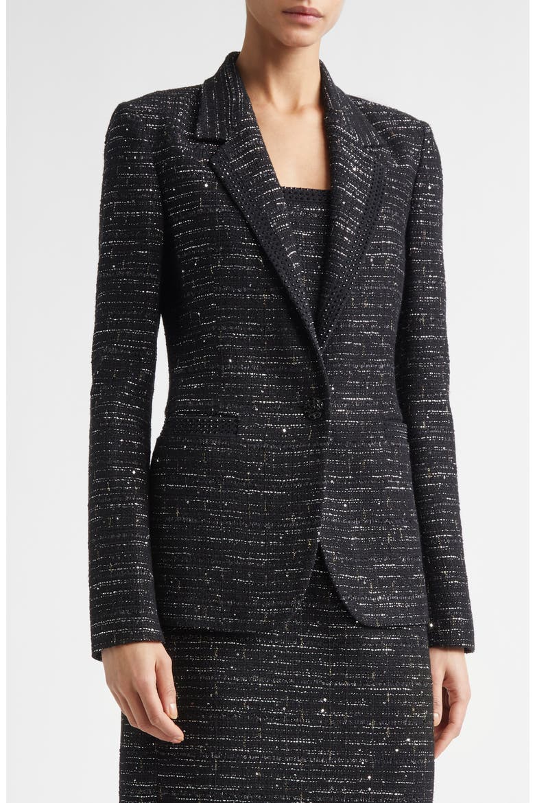 Cannes Stud Trim Tweed Jacket, Main, color, BLACK METALLIC MULTI