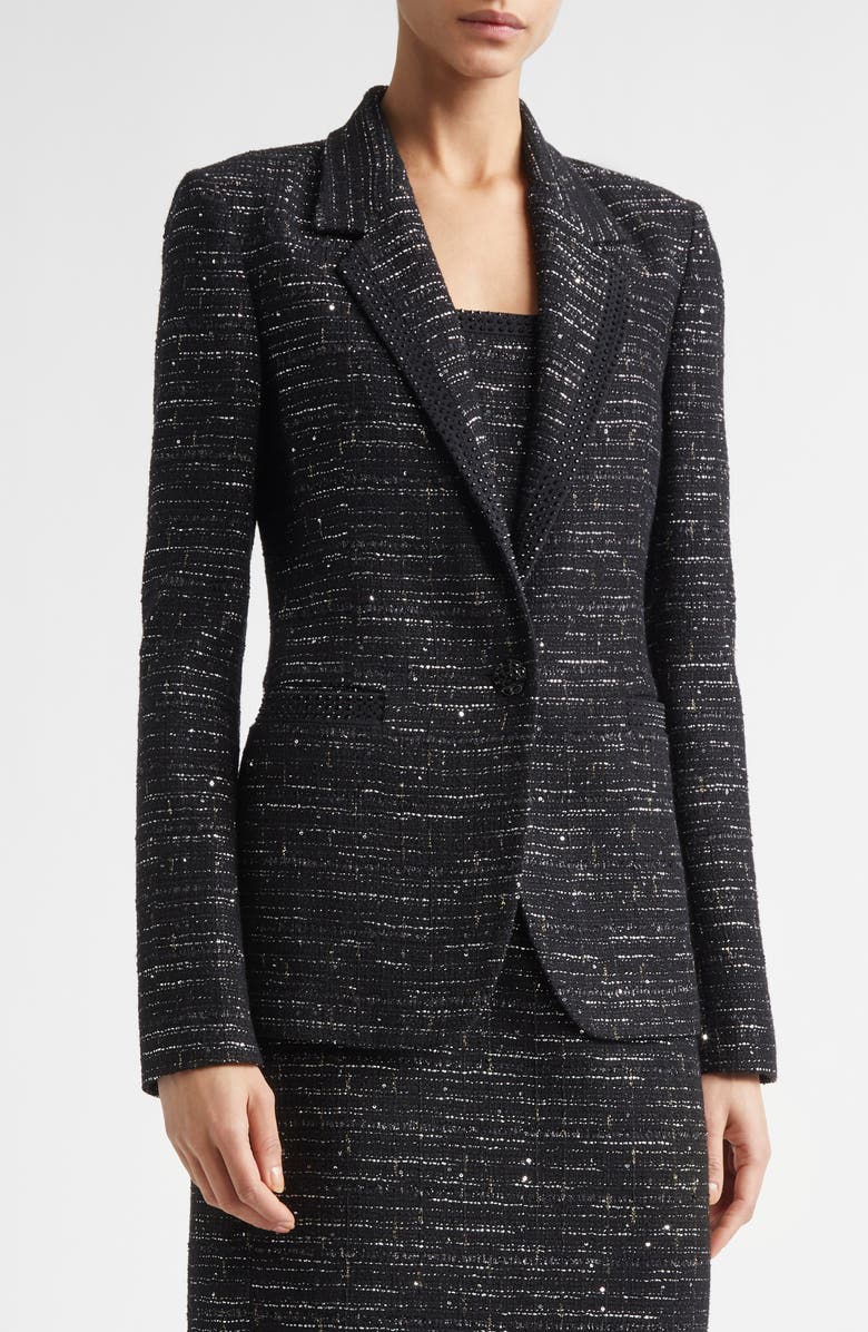 ST. JOHN Cannes Stud Trim Tweed Jacket, Main, color, Black Metallic Multi