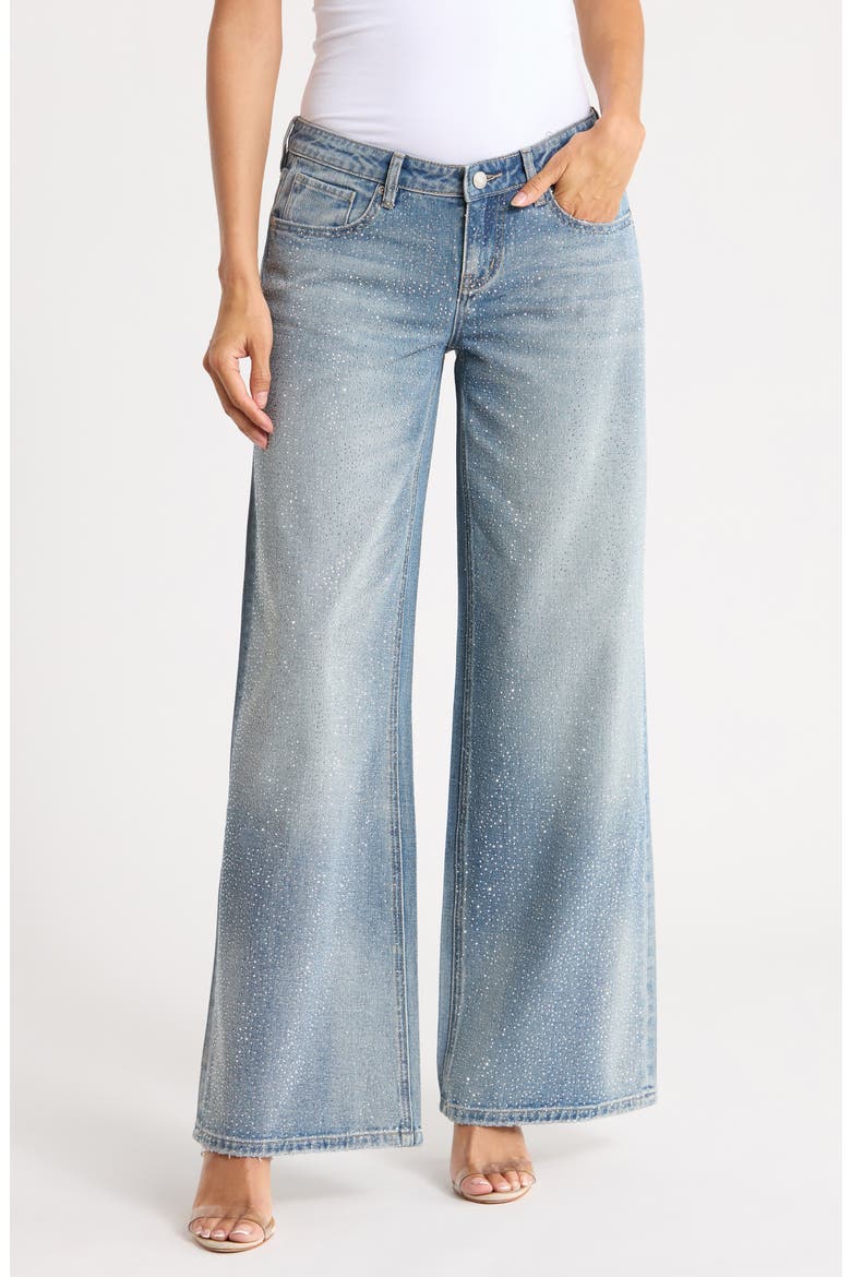Rhinestone Low Rise Wide Leg Jeans, Main, color, MEDIUM VINTAGE WASH