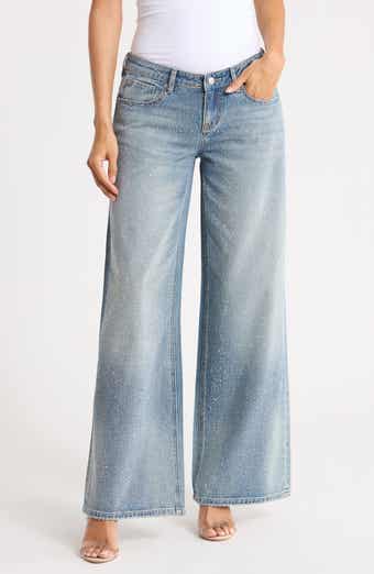 Rhinestone Low Rise Wide Leg Jeans