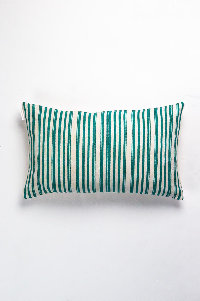Vintage Handwoven Cotton Alma Pillow, Alternate, color, Jade Green and Ivory