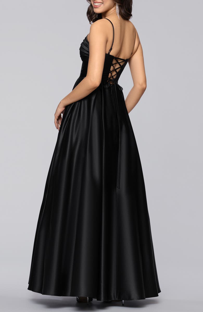 Blondie Nites Notch Neck Satin Ballgown, Alternate, color, Black