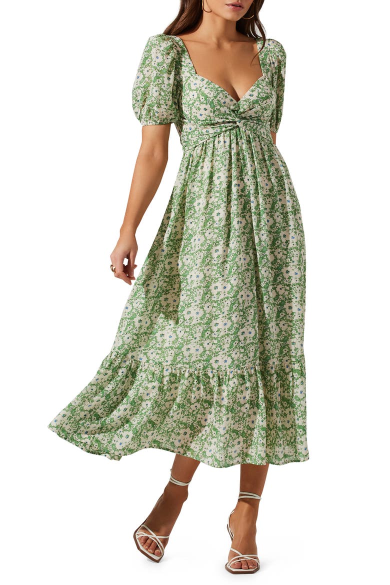 astr the label puff sleeve midi dress Tie Back Puff Sleeve Midi Dress (Women)
