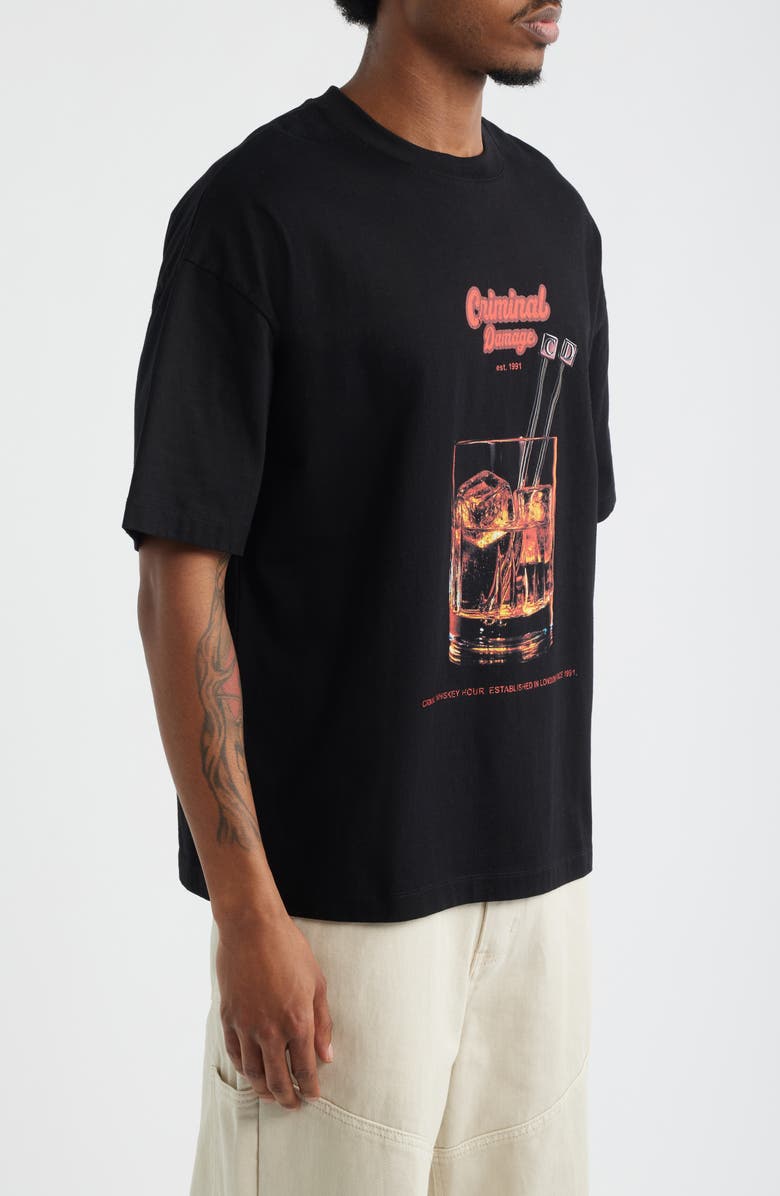CRIMINAL DAMAGE Whiskey Hour Graphic T-Shirt, Alternate, color, Black/ Orange