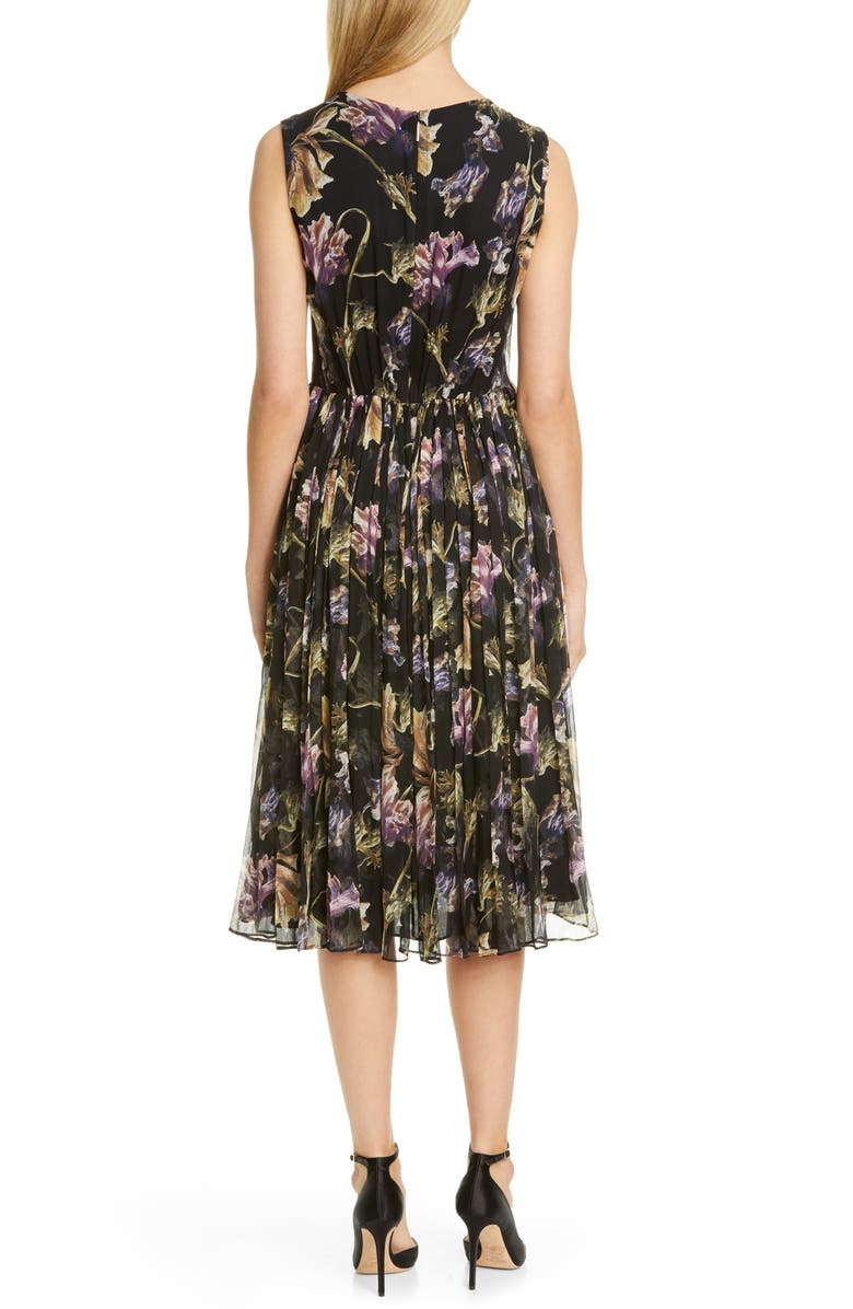 Jason Wu Collection Floral Print Colorblock Crinkle Silk Chiffon Dress, Alternate, color, 