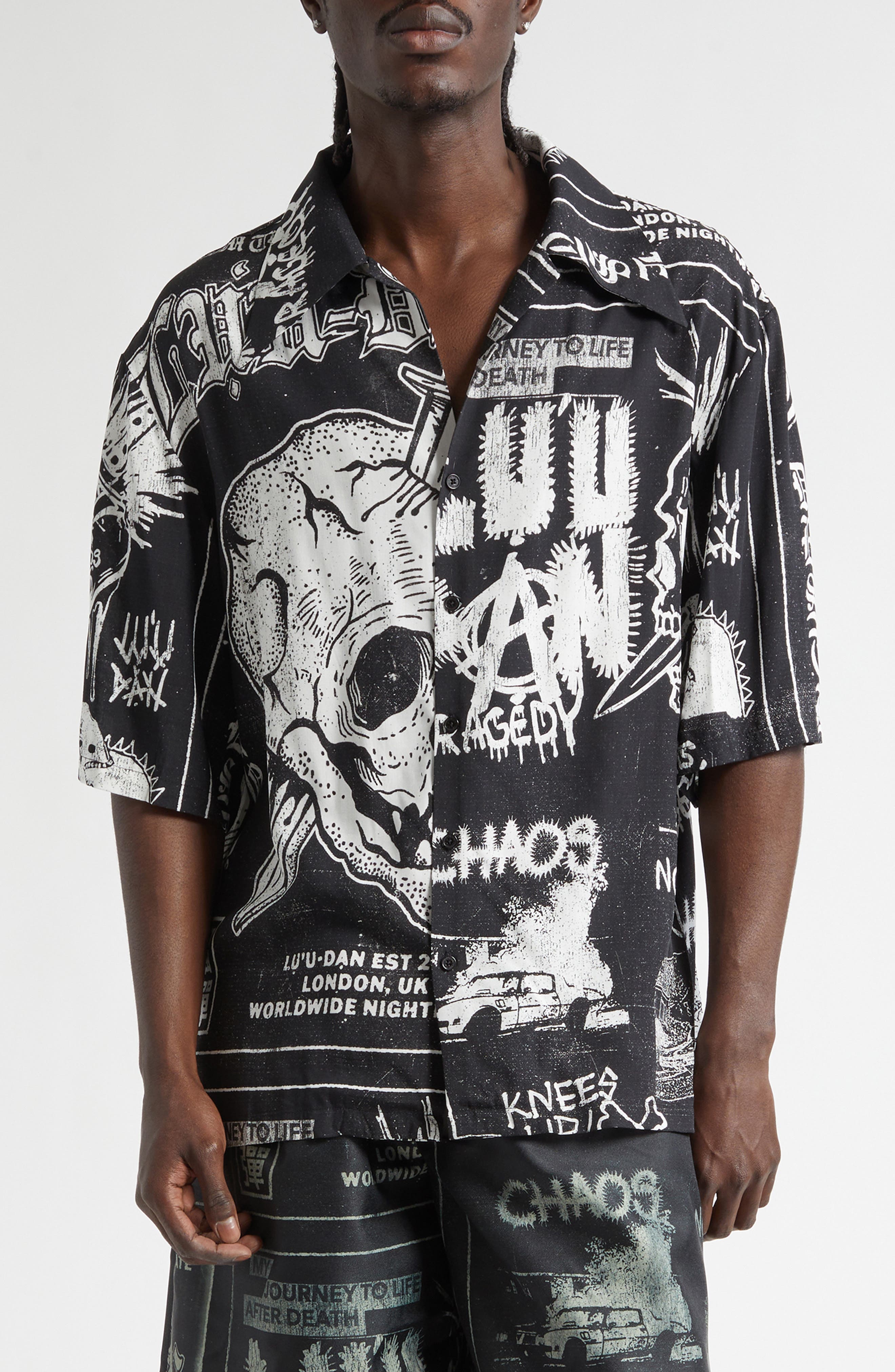 Punk Flyer Print Camp Shirt