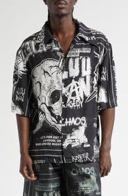 LU'U DAN Punk Flyer Print Camp Shirt