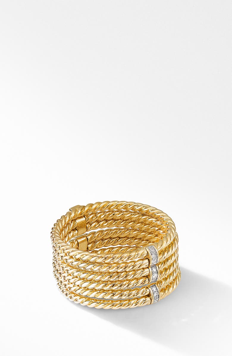 David Yurman Origami 6-Row Cable Ring in 18K Yellow Gold with Diamonds, Alternate, color, 