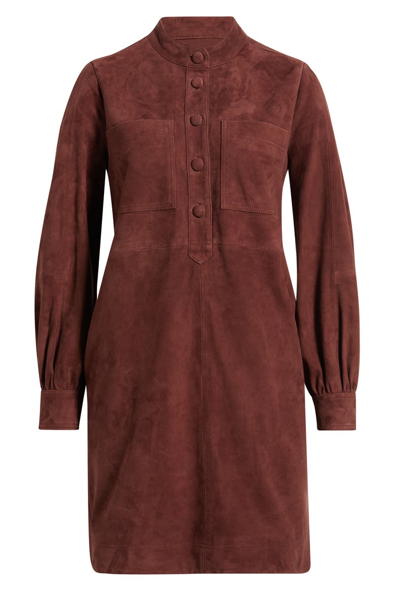 Suede Leather Button Front Dress, Alternate, color, BROWN CHOCOLATE
