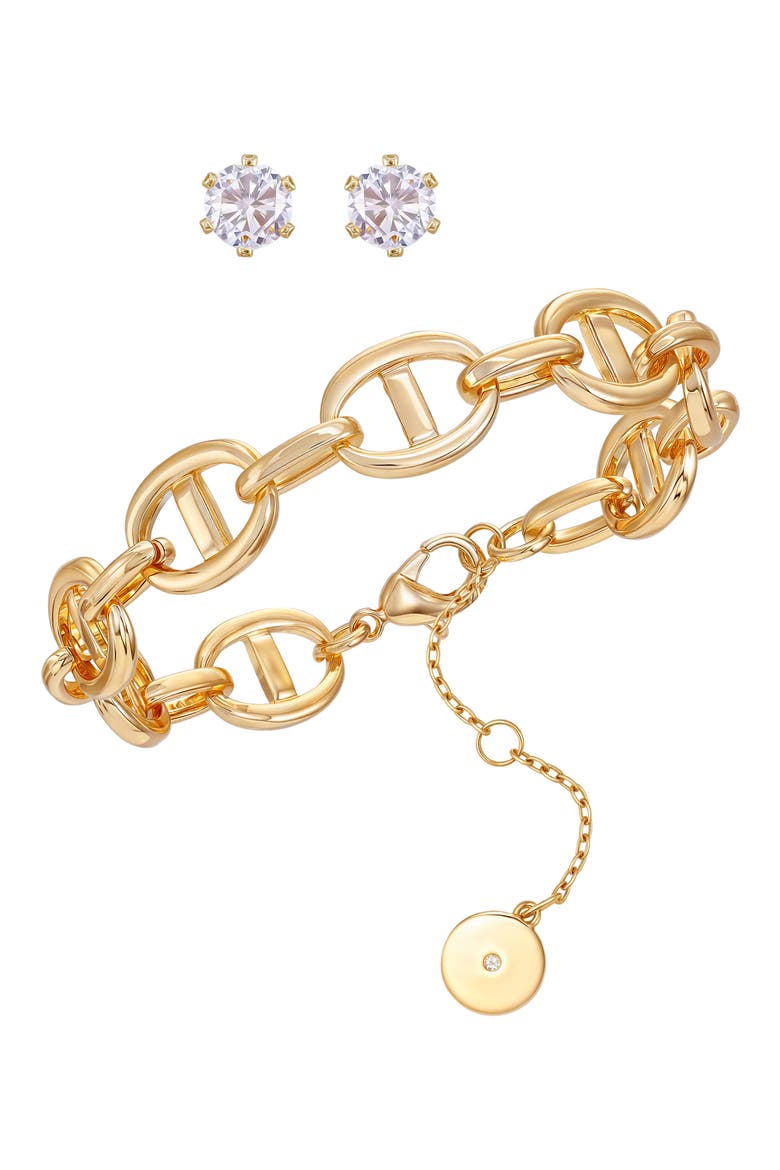 Link Bracelet & Stud Earrings Set, Main, color, GOLD TONE