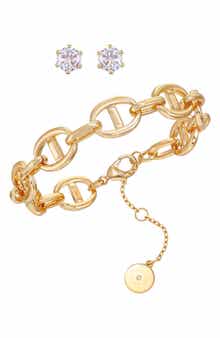 Link Bracelet & Stud Earrings Set