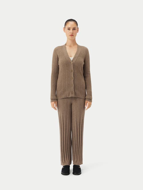 Gobi Mongolian Cashmere Textured Knit Cashmere Pants In Taupe