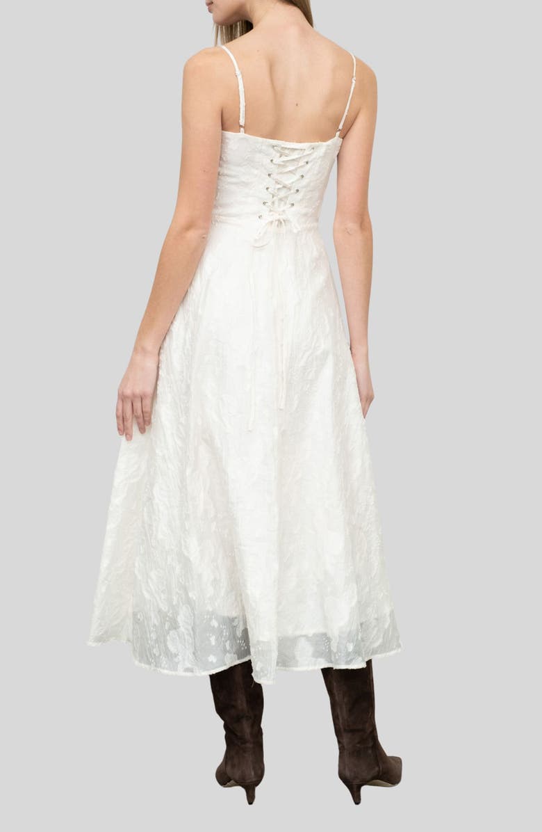 MOON RIVER Floral Lace Back Fit & Flare Midi Dress, Alternate, color, Cream