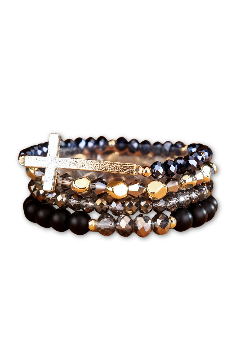 Healing Cross 4 Stack Bracelets, Main, color, Jet