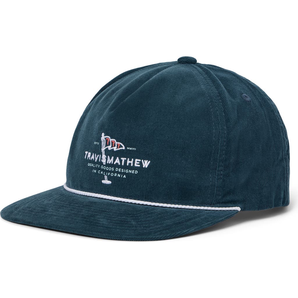 Travismathew One For The Money Snapback Corduroy Baseball Cap In Mood Indigo/vintage Indigo