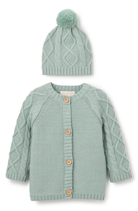 Diamond Cable Stitch Cotton Blend Cardigan & Hat Set (Baby)