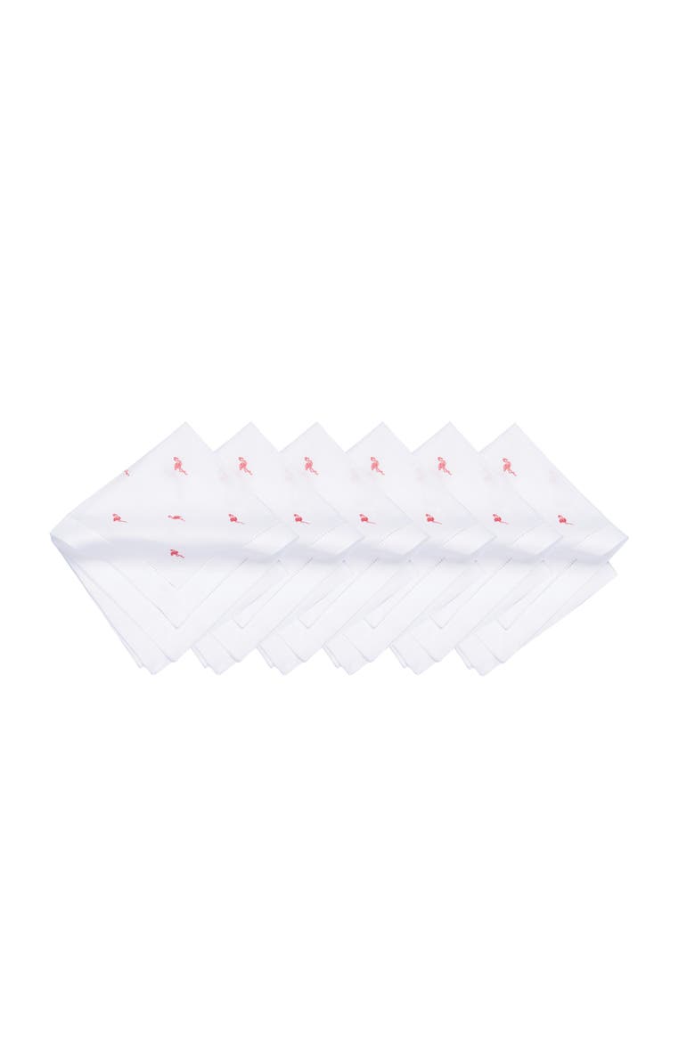 Pink Flamingo Embroidered Machine Washable Hemstitch Napkins Set of 6, Main, color, Pink