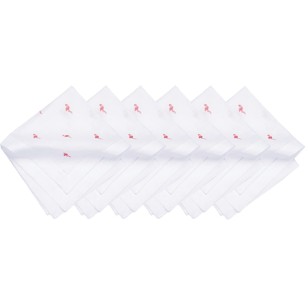 C & F Home C&f Home Pink Flamingo Embroidered Machine Washable Hemstitch Napkins Set Of 6 In White