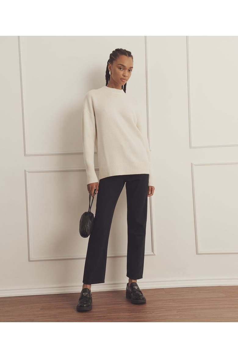 Luxe Cashmere Oversized Crewneck Sweater, Alternate, color, White